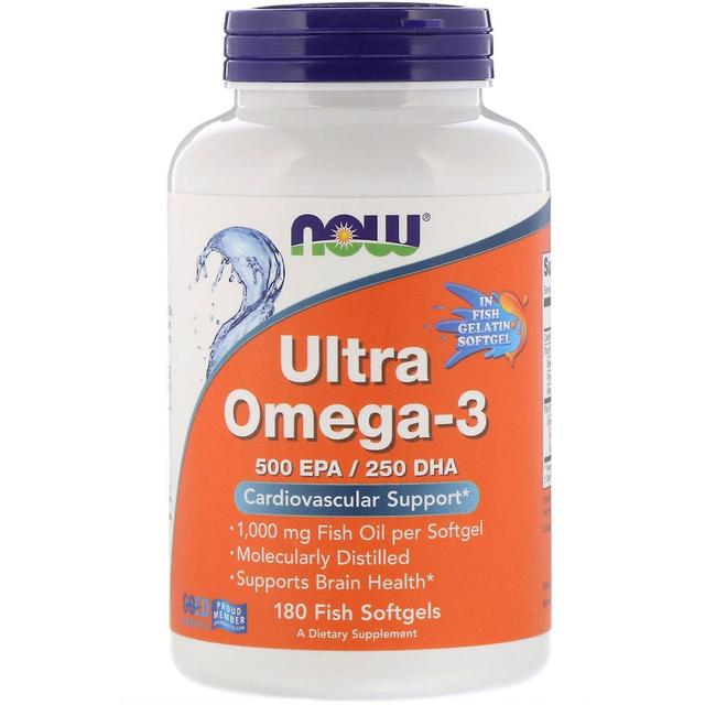 NOW Foods Nu fødevarer, Ultra Omega-3, 500 EPA / 250 DHA, 180 Fish Softgels on Productcaster.