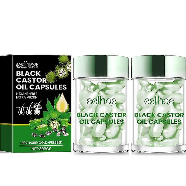 Black Castor Oil Capsules For Hair Growth Nourishes And Hydrates Hair, Black Castor Oil Capsule, Body Massage Castor Essence -GSLAASS 2pcs on Productcaster.