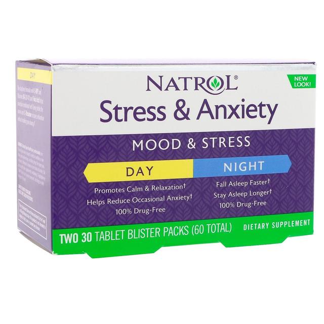 Natrol, Stress & Anxiety, Day & Night, Two 30 Tablet Blister Packs (60 Total) on Productcaster.