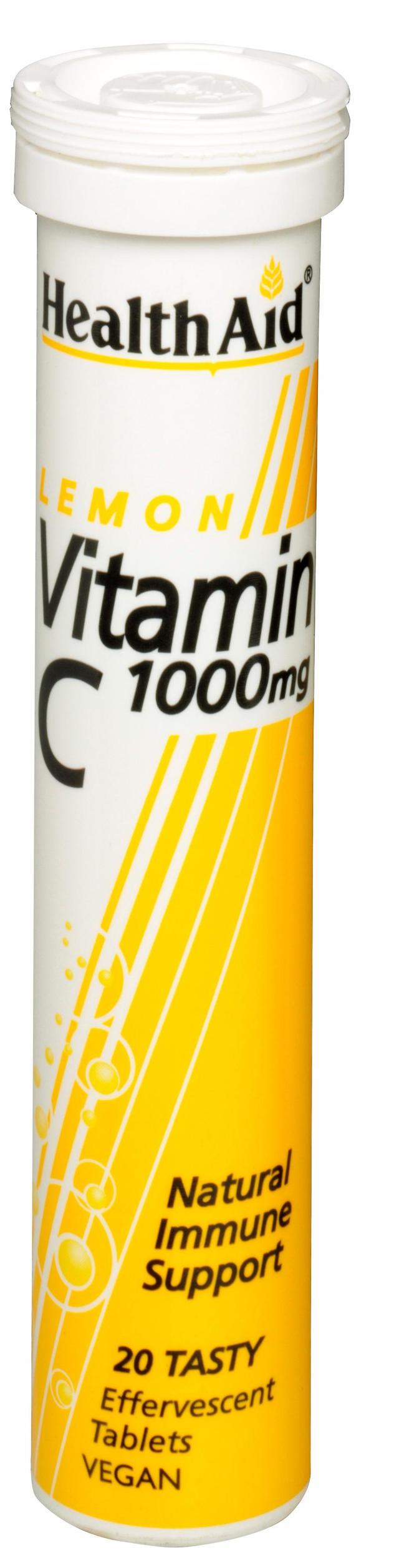 Health Aid C-vitamin 1000mg - Brusende (Citron Flavour), 20 Tabletter on Productcaster.