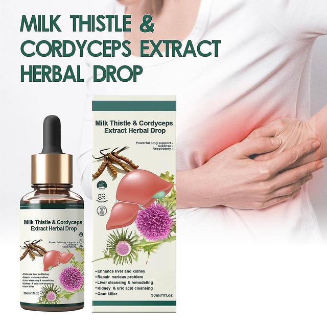 Marietidsel & Cordyceps ekstrakt urte drop, marietidsel væske dråber med marietidsel til leverstøtte, leverrensning detox & reparation 4stk-120ml on Productcaster.