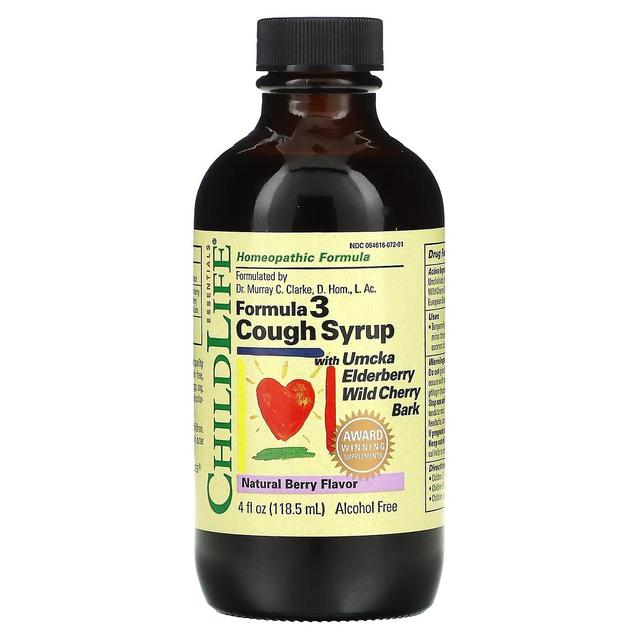 ChildLife, Essentials, Formula 3 Cough Syrup, Alcohol Free, Natural Berry, 4 fl oz (118.5 ml) on Productcaster.