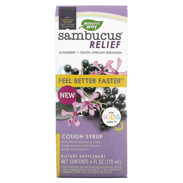 Nature's Way, Sambucus Relief, Cough Syrup, For Kids, Ages 1+, Elderberry, 4 fl oz (120 ml) on Productcaster.