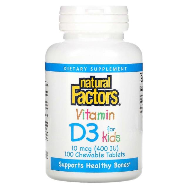 Natural Factors Prírodné faktory, vitamín D3 pre deti, jahoda, 10 mcg (400 IU), 100 žuvacích tabliet on Productcaster.