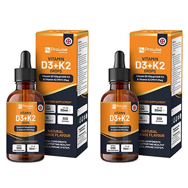 Prowise Healthcare Pack of 2 - Vitamin D3 4000iu + K2 MK7 25μg I Orange Liquid Drops I High Strength 4000iu D3 + 25μg K2- 30ml Bottle by Prowise on Productcaster.