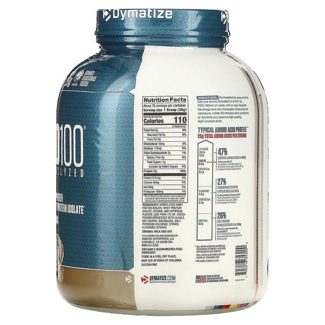 Dymatize, ISO100 Hydrolyzed, 100% Whey Protein Isolate, Cookies & Cream, 5 lbs (2.3 kg) on Productcaster.