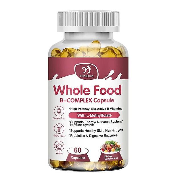 Visgaler Whole Food B-complex Vitamin Capsules (b12, B1, B2, B3, B5, B6, B7, B9, B-12) Reduce Stress, Nervous System Health & Energy 1 Bottles 60 pcs on Productcaster.