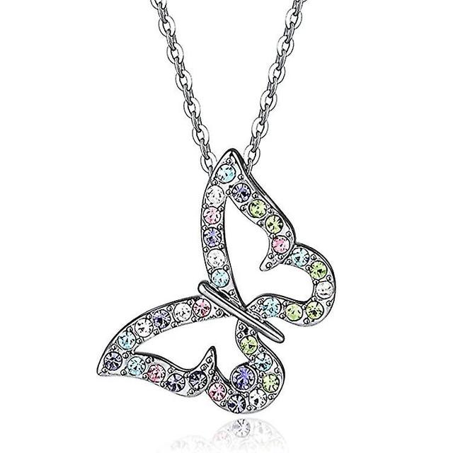 Collier femme en cristal, 1 pice Pendentif papillon argent, cristaux multicolores on Productcaster.