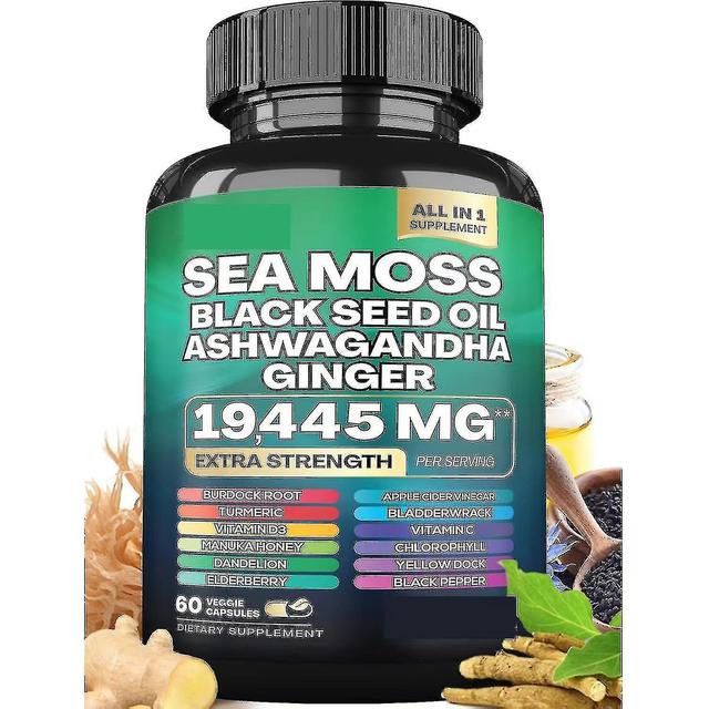 Sea Moss kapselit 3000mg, 60kpl Sea Moss Black Seed Öljykapselit Ashwagandha takiajuurella 1 bottle 60PCs on Productcaster.