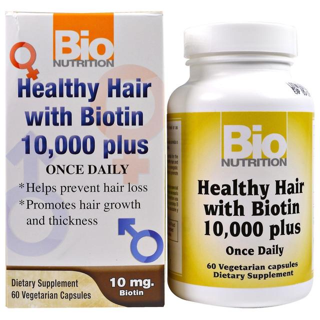 Bio Nutrition, friskt hår med Biotin 10.000 Plus, 60 Vegetariska kapslar on Productcaster.