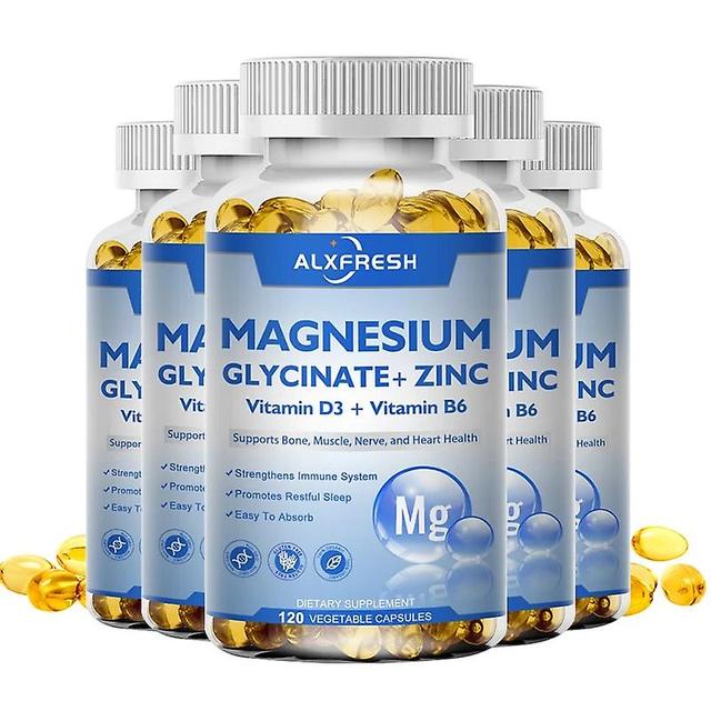 Visgaler Alxfresh Magnesium Glycinate & Zinc 500mg Supplement For Supports Muscle, Joint, And Heart Healtht - 120 Vegan Capsules 5X Bottle 60pcs on Productcaster.