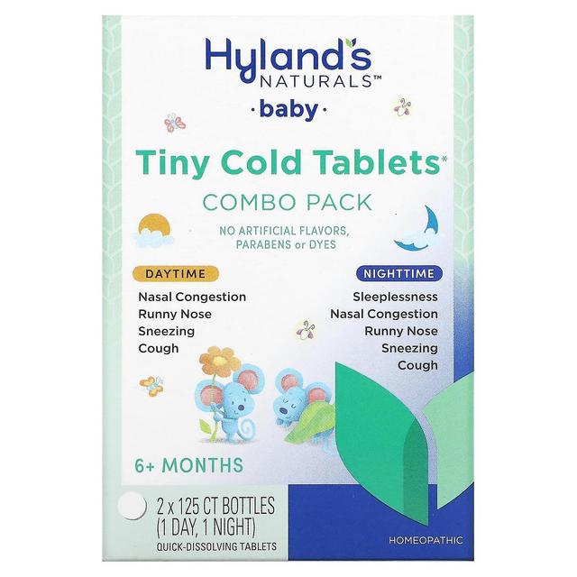 Hyland's, Baby, Tiny Cold Tablets Combo Pack, Dagtimerne/Nat, 6+ Måneder, 2 Flasker, 125 Quick-Dis on Productcaster.