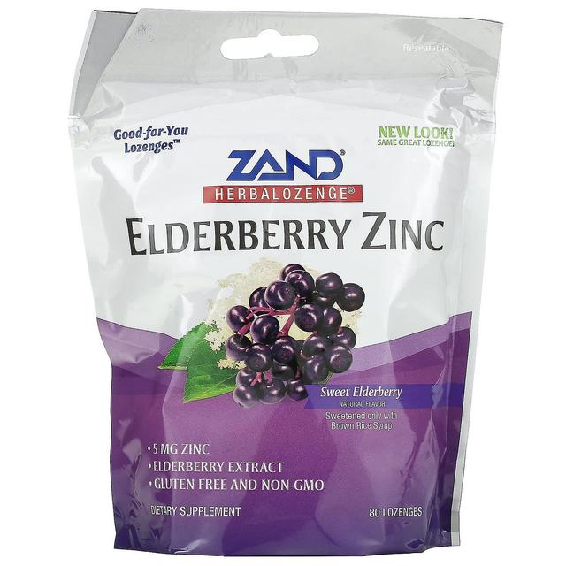 Zand, Herbalozenge, Elderberry Zinc, Sweet Elderberry, 80 Lozenges on Productcaster.