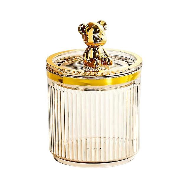 Scacv Cotton Swab Storage Box With Lid Multipurpose Jewelry Cotton Swab Holder For Home Amber Golden Bear on Productcaster.