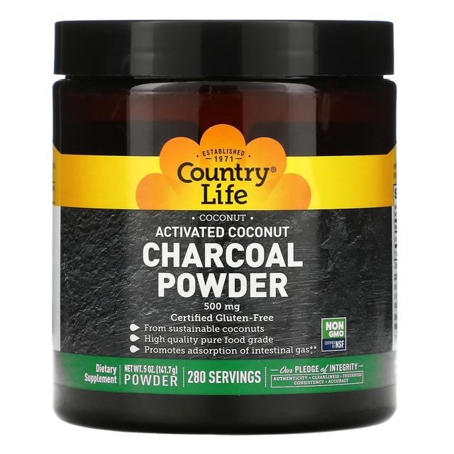 Country Life Vida no Campo, Carvão de Coco Ativado em Pó, 500 mg, 5 oz (141,7 g) on Productcaster.