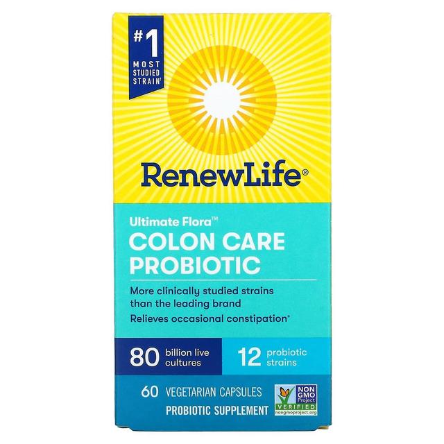 Renew Life, Ultimate Flora Colon Care Probiootti, 80 miljardia CFU, 60 kasvissyöjäkapselia on Productcaster.