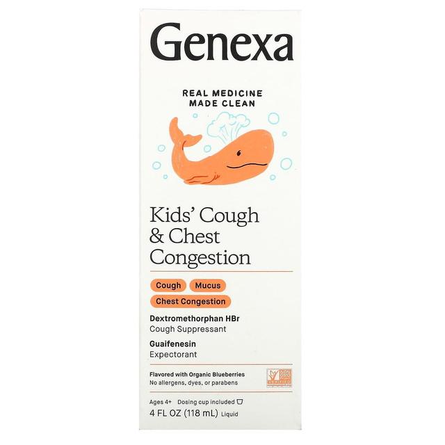 Genexa LLC, Kid's Cough & Chest Congestion, Ages 4+, Organic Blueberries, 4 fl oz (118 ml) on Productcaster.