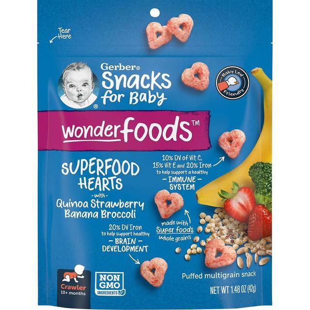 Gerber, Snacks for Baby, Wonderfoods, Puffed Multigrain Snack, Superfood Hearts, 10+ Months, Quinoa, on Productcaster.