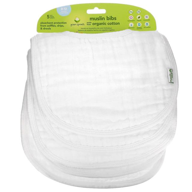 Green Sprouts, Muslin Bibs, 0-12 Months, White, 5 Pack on Productcaster.