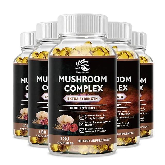 Visgaler Pilz-Komplex-Kapsel - Löwenmähne Reishi Cordyceps Chaga Truthahnschwanz Nootropes Gehirn Gedächtnis & Fokus Stressabbau 5 Flaschen 120 pills on Productcaster.