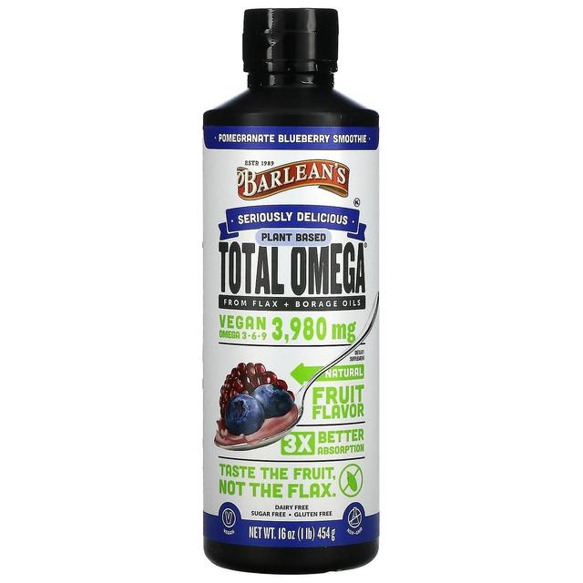 Barlean's, Plant Based Total Omega 3 · 6 · 9, Pomegranate Blueberry Smoothie, 3,980 mg, 16 oz (454 g on Productcaster.