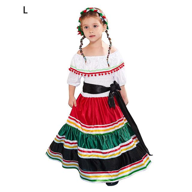 Mexican Ethnic Style Dress For Girls Festival Theme Party Costume Accessories L on Productcaster.