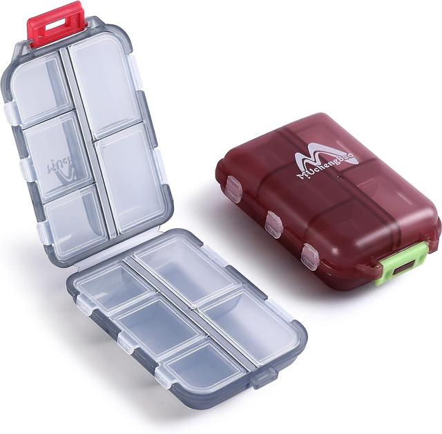 2 Pack Pill Case Travel Pill Organizer, Pill Boxfor Purse Vitamin Fish Oil 10 Compartments Container Medicine Boxby M Muchengbao Gray - dark red on Productcaster.