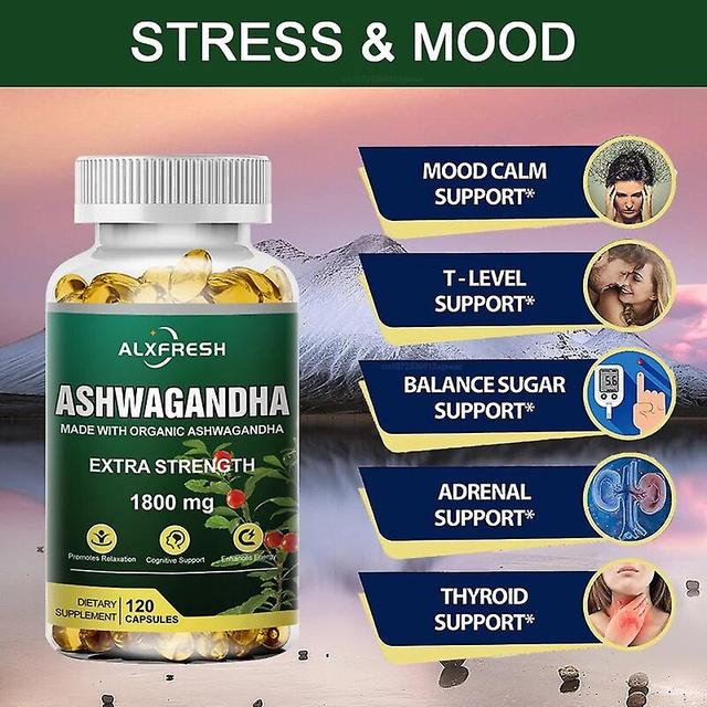 Visgaler Alxfresh Ayurvedic Ashwagandha Extract Capsules Relieves Stress Sleep Better Enhances Immunity Energy Support Health Food 120PCS on Productcaster.