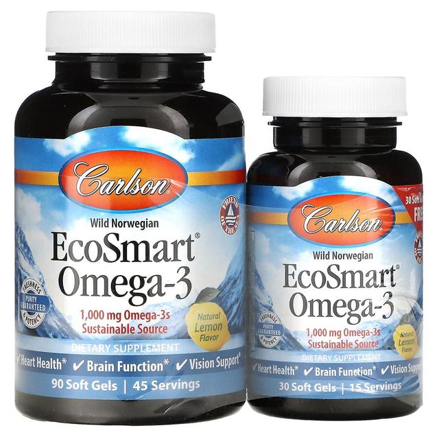 Carlson, Wild Norwegian, EcoSmart Omega-3, Natural Lemon, 500 mg, 90 + 30 pehmeää geeliä on Productcaster.