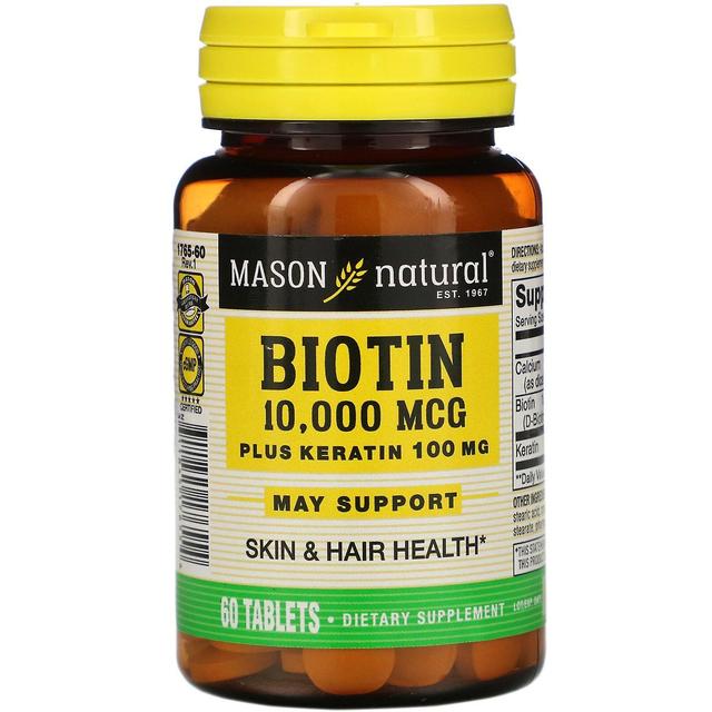 Mason Natural, Biotin Plus Keratin, 10,000 mcg, 60 Tablets on Productcaster.