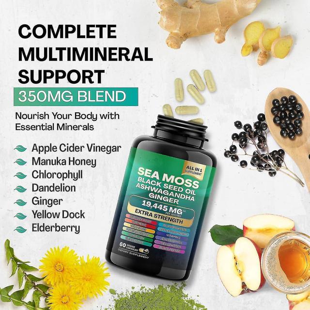 Sea Moss Capsules 3000mg, 60pcs Sea Moss Capsules Black Seed Oil Capsules With Ashwagandha Burdock Root Bladderwrack 2 Bottle - 120pcs on Productcaster.