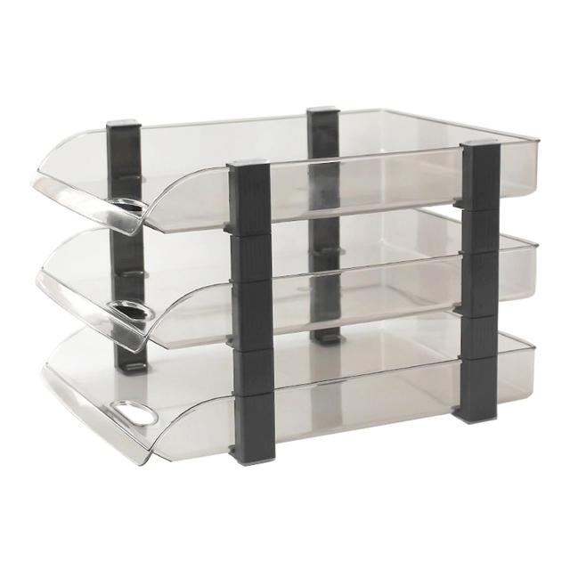 Desk File Letter Tray Layered Classified Documents Rack Acrylic Office Storage Rack Dark Black 3 Layers 280x372x247mm on Productcaster.