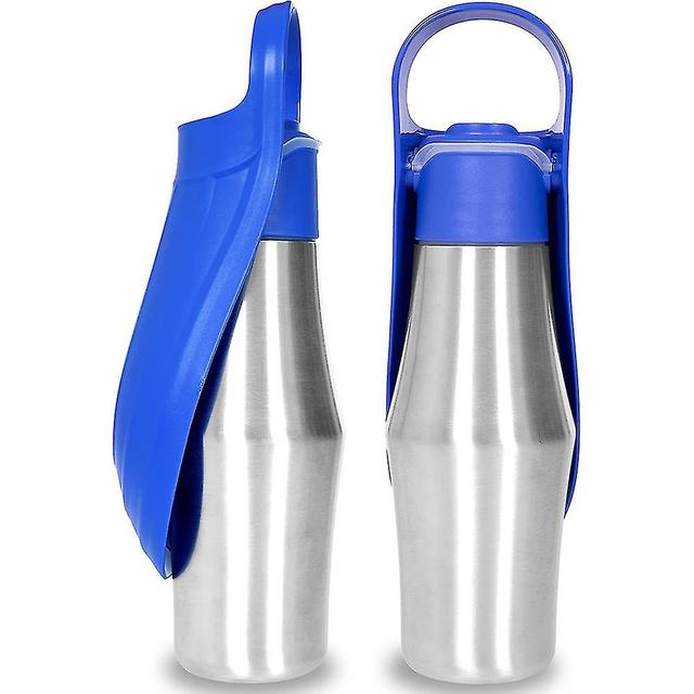 Stainless Steel Dog Water Bottle Portable Pet Water Dispenser With Foldable Bowl For Outdoor Dark Blue on Productcaster.