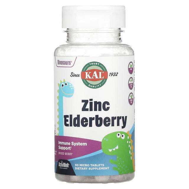 KAL, Dinosaurs, Zinc Elderberry, Mixed Berry, 90 Micro Tablets on Productcaster.