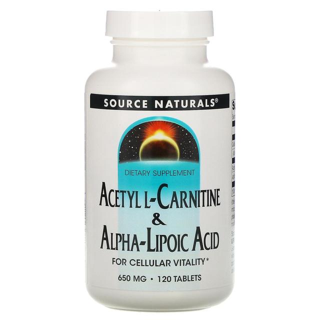 Source Naturals Bron Naturals, Acetyl L-Carnitine & Alpha-Lipoic Acid, 650 mg, 120 Tabletten on Productcaster.