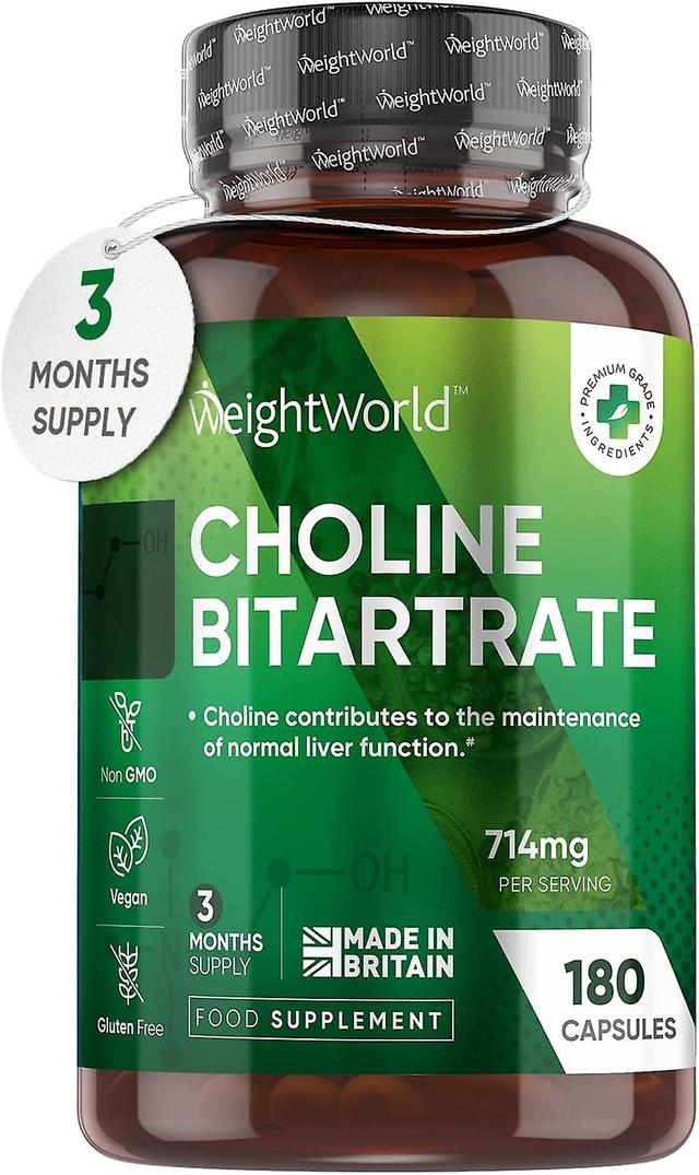 WeightWorld Choline Supplement 714mg 3 Months Supply 180 Vegan Choline Capsules Choline Bitartrate on Productcaster.