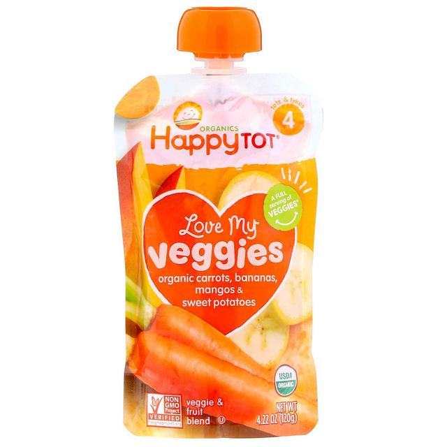 Happy Family Organics, Happy Tot, Love My Veggies, Estágio 4, Cenouras Orgânicas, Bananas, Mangas e Doces on Productcaster.