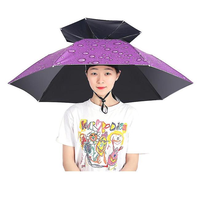 2 Layer Umbrellas Hat Portable Breathable Umbrellas Hat Foldable Rainy Cover 77cm Raindrop Blue on Productcaster.