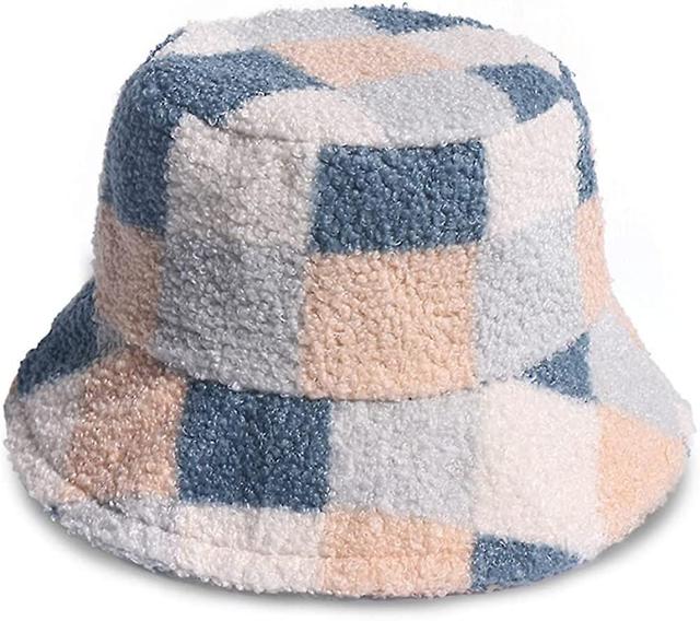 Xiersen Chapeau bob pour femme pliable en peluche courte pour l'extrieur - Motif carreaux d'hiver Bleu on Productcaster.