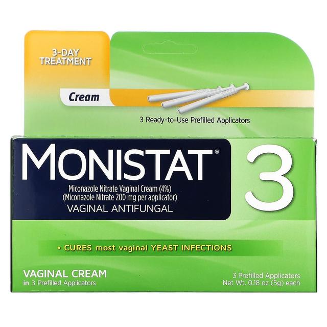 Monistat, 3-Day Treatment Cream, 3 Prefilled Applicators, 0.18 oz (5 g) Each on Productcaster.