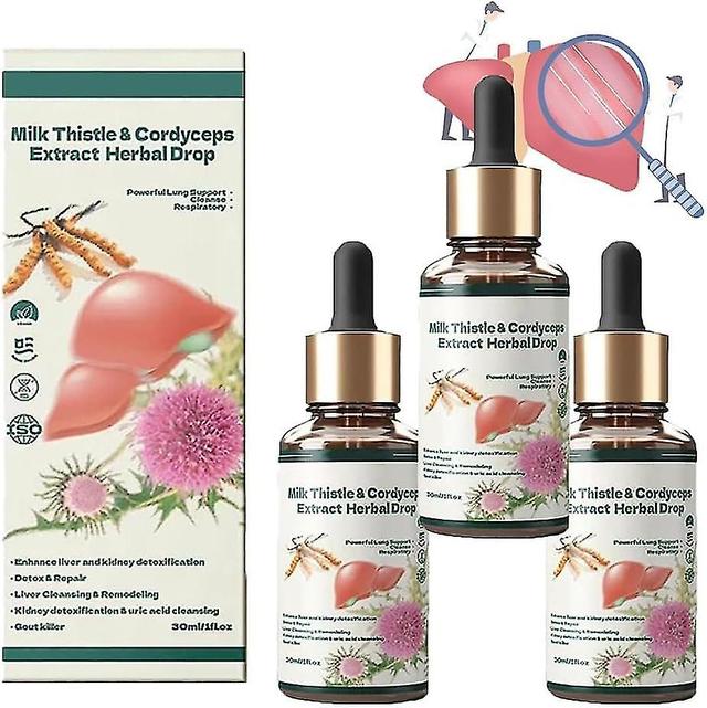 Milk Thistle Cordyceps Sinensis Drops, Powerful Liver Support Liver Detox Liver Care Repair, Herbal Supplements Diecai 3pcs on Productcaster.