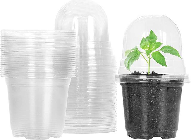 Kryc-mixc Plant Nursery Pots With Humidity Dome 4" Soft Transparent Plastic Gardening Pot Planting Containers Cups Planter Small Starter Seed Starting on Productcaster.