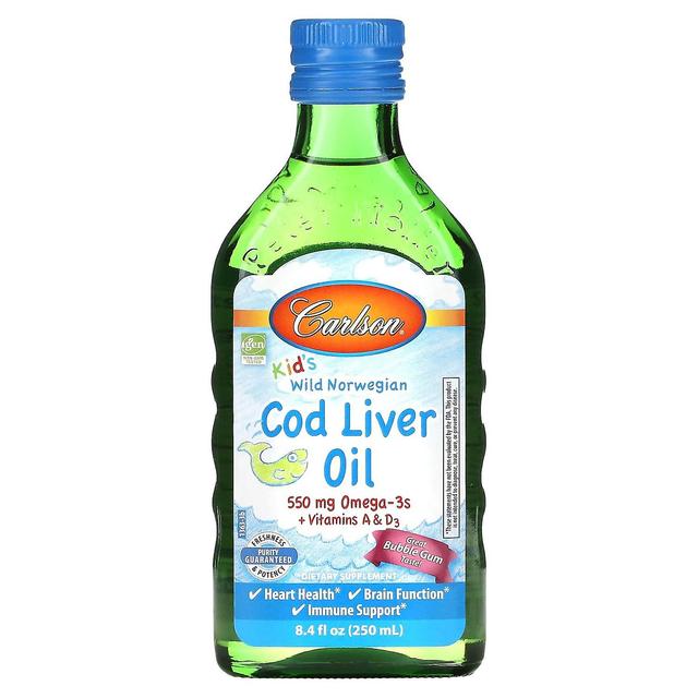 Carlson, Kid's Wild Norwegian, Cod Liver Oil, Bubble Gum , 8.4 fl oz (250 ml) on Productcaster.