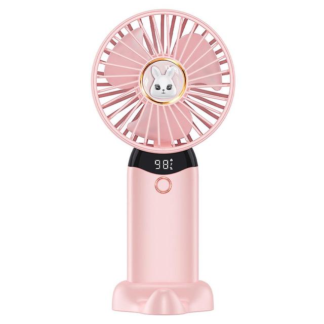 Cute Cartoon Handheld Mini Fan Portable Digital Display Cooling Fan With Stand Pink on Productcaster.