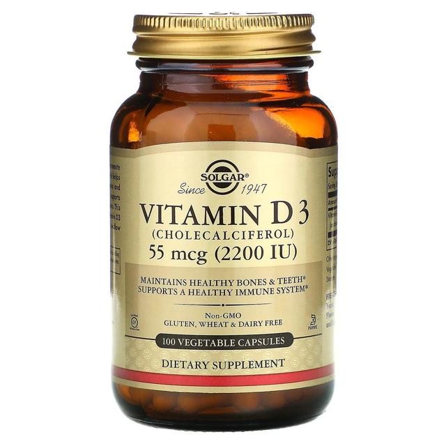 Solgar, Vitamine D3 (Cholecalciferol), 55 mcg (2 200 UI), 100 capsules végétales on Productcaster.