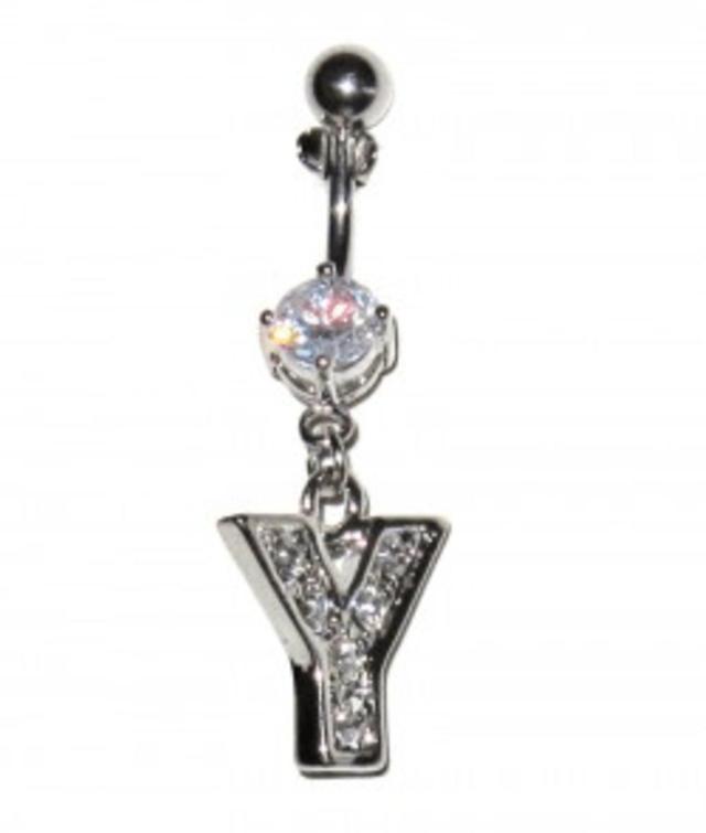 Hiprock Navel Piercing with white crystals - letter Y on Productcaster.