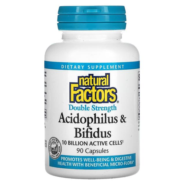 Natural Factors, Acidophilus & Bifidus, Double Strength, 10 Billion Active Cells, 90 Capsules on Productcaster.