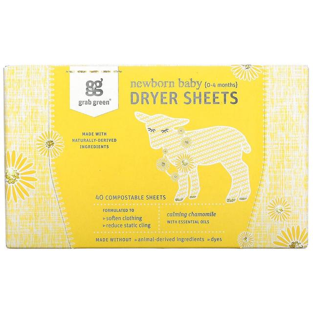 Grab Green, Newborn Baby Dryer Sheets, 0-4 Months, Calming Chamomile, 40 Sheets on Productcaster.