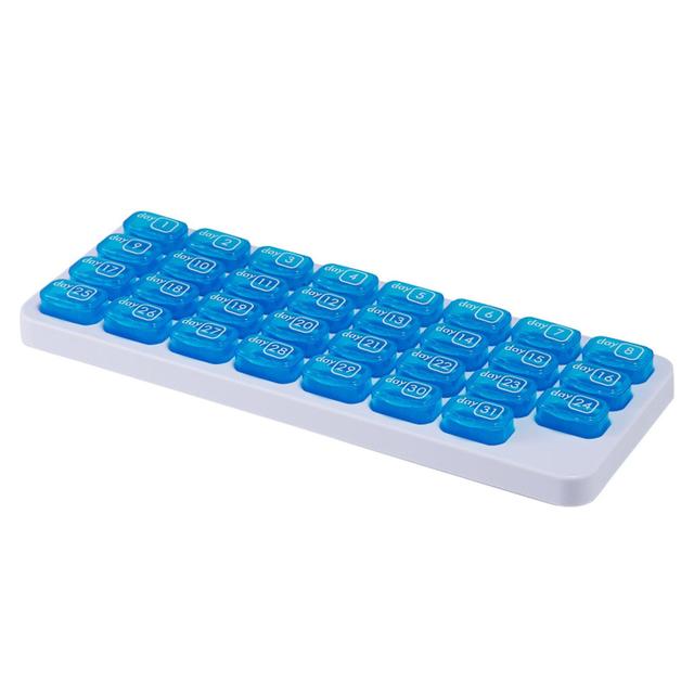 Custodia portatile mensile Pill Box Assistenza sanitaria 31 giorni di conservazione della medicina per le vitamine Blu scuro on Productcaster.