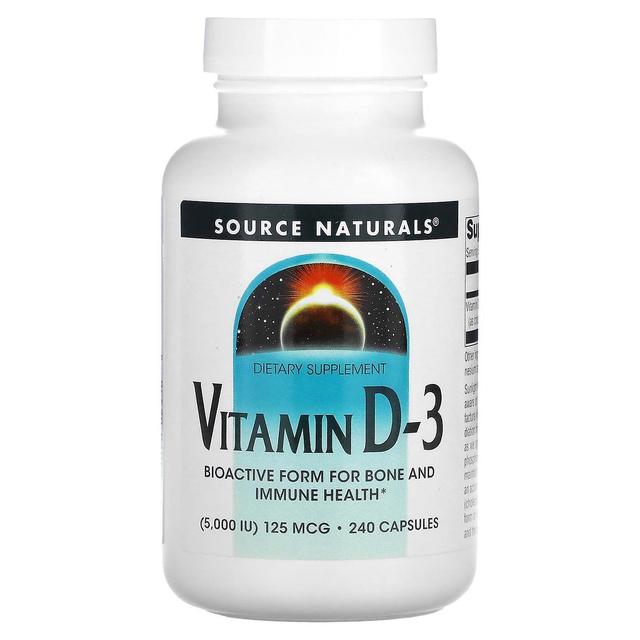 Source Naturals Kilde Naturals, D-vitamin D-3, 5.000 IE (125 mcg), 240 kapsler on Productcaster.